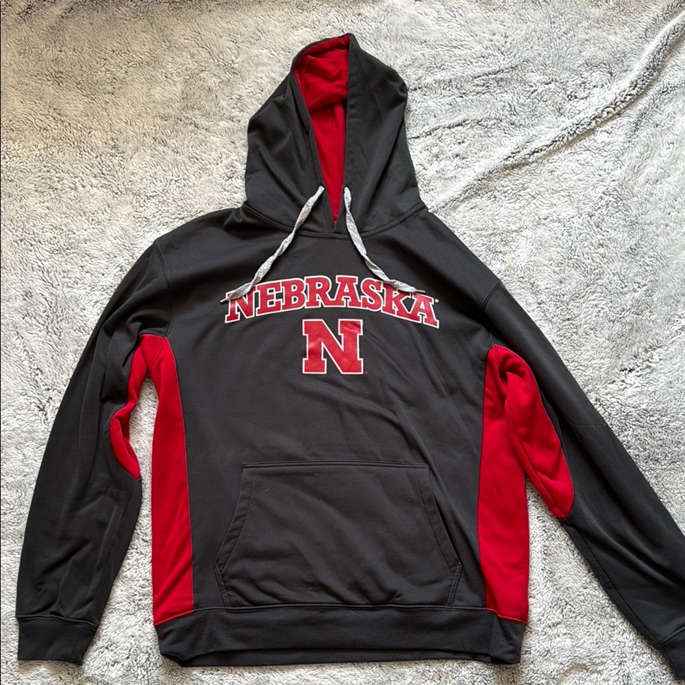 Nebraska Men's Grey and Red Dri-Fit Hoodie!